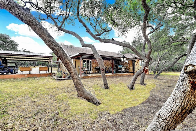 back of house with a patio area and a yard