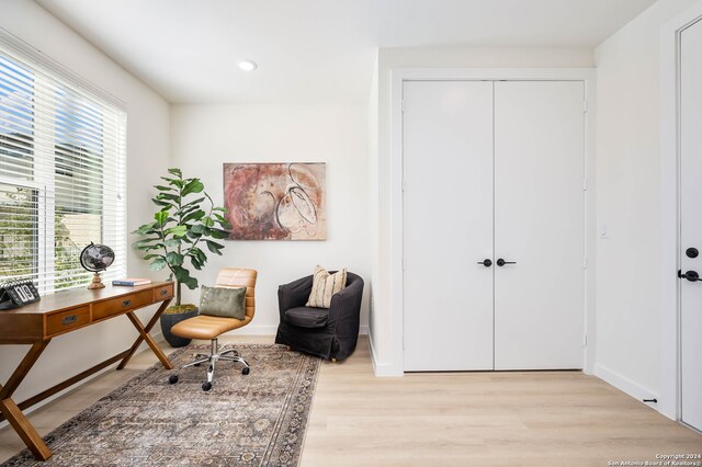 office with light hardwood / wood-style flooring