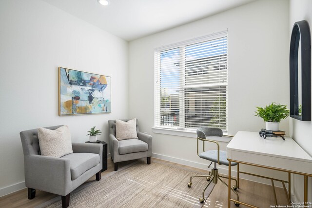 office space with light hardwood / wood-style flooring