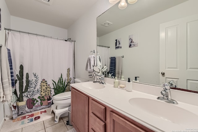 bathroom featuring tile patterned flooring, vanity, and toilet