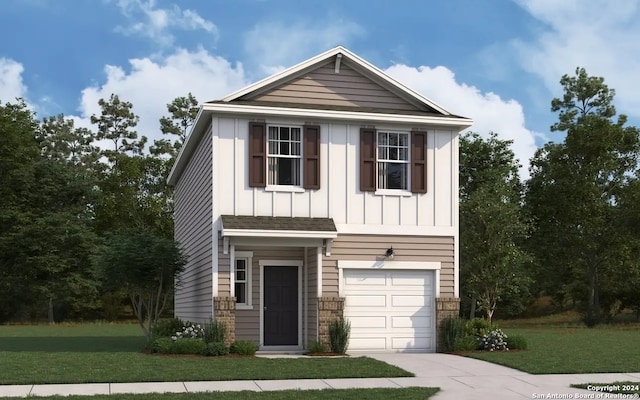 view of front facade with a front lawn and a garage