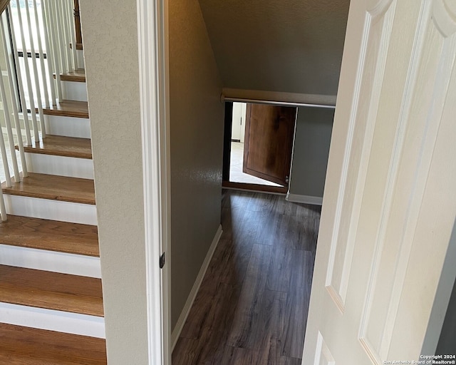 staircase featuring hardwood / wood-style flooring