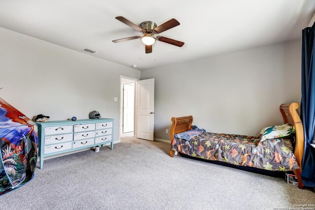 bedroom with carpet and ceiling fan