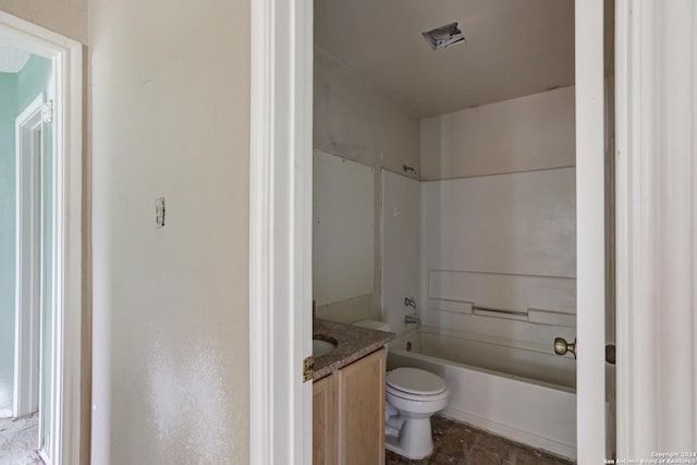 full bathroom featuring shower / tub combination, vanity, and toilet