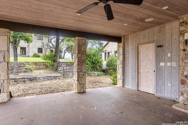 view of patio featuring ceiling fan