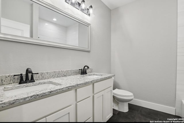 bathroom featuring tile patterned flooring, vanity, and toilet