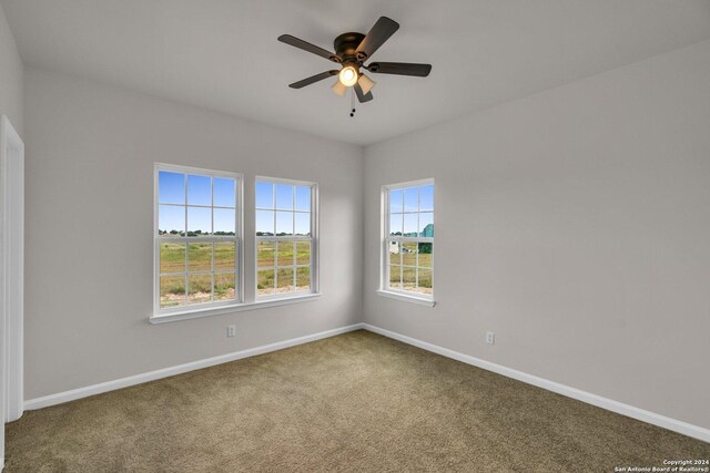 spare room featuring carpet floors and ceiling fan