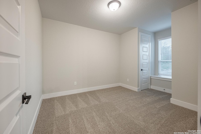 empty room with carpet and a textured ceiling