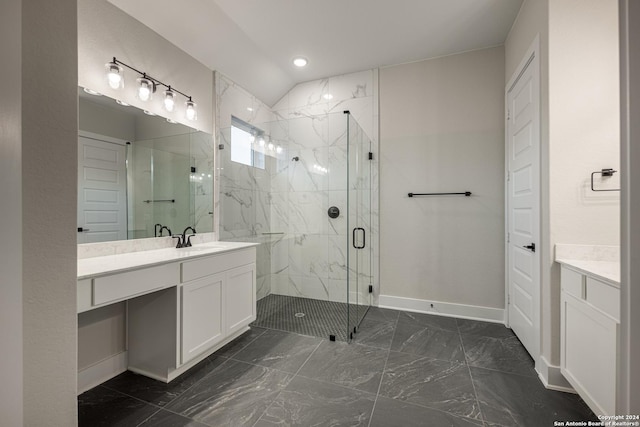 bathroom featuring vanity and walk in shower