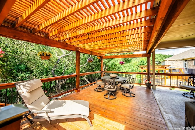 wooden terrace with a pergola