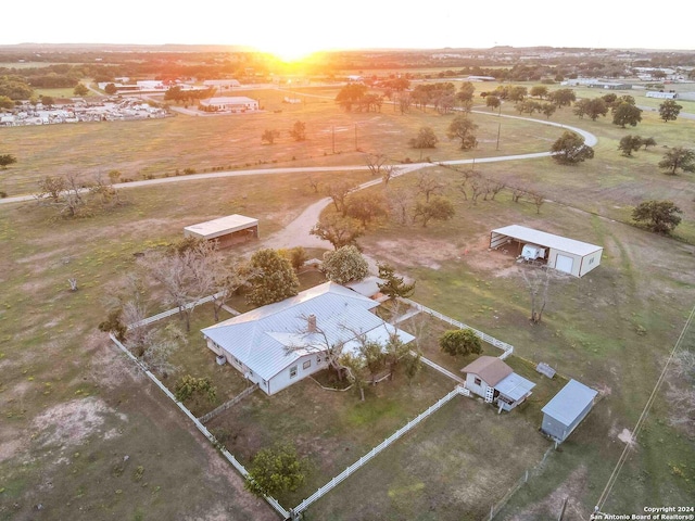 aerial view at dusk with a rural view