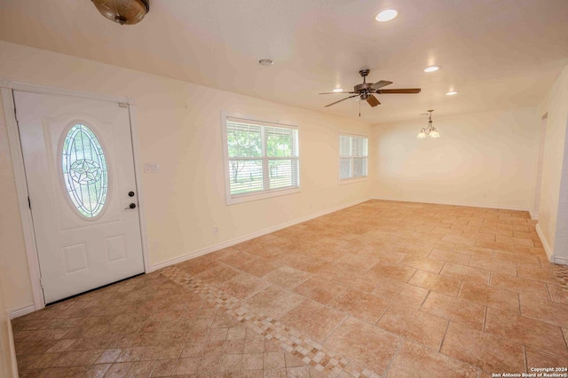 entryway with ceiling fan