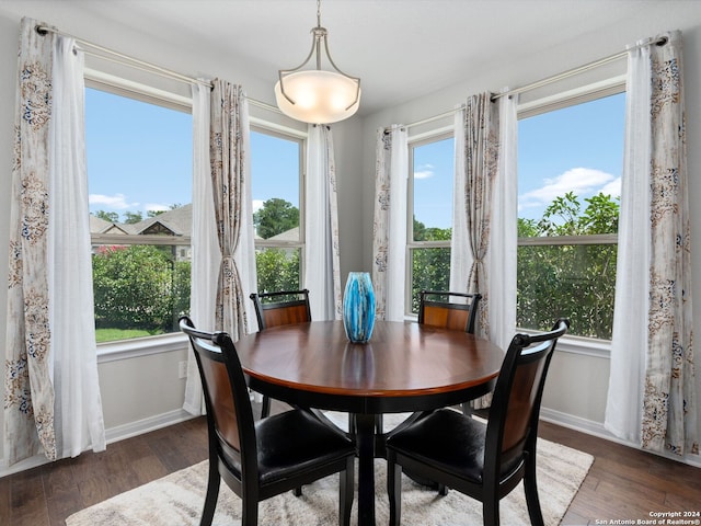 dining space featuring dark hardwood / wood-style floors