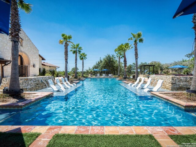 view of pool featuring a patio