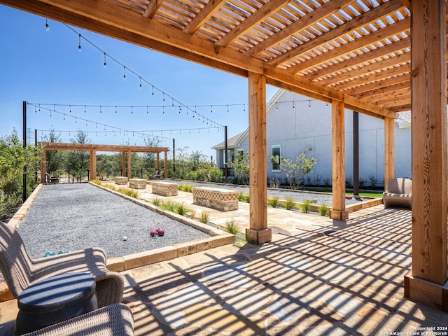 view of patio featuring a pergola