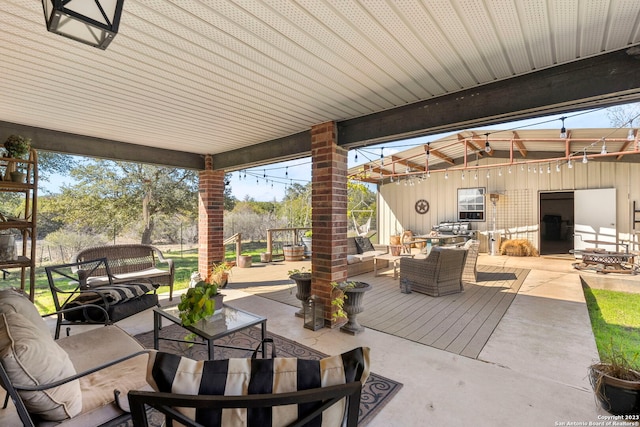 view of terrace with an outdoor living space