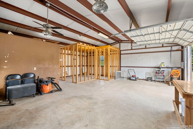 garage with ceiling fan