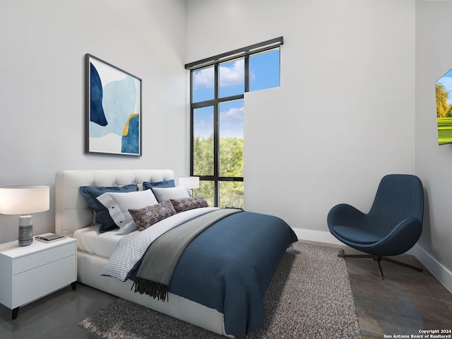 bedroom with a high ceiling