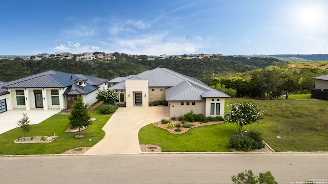 modern farmhouse with a front yard