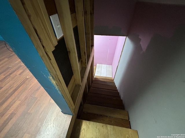 stairway with wood-type flooring