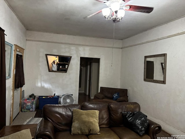 living room featuring ceiling fan