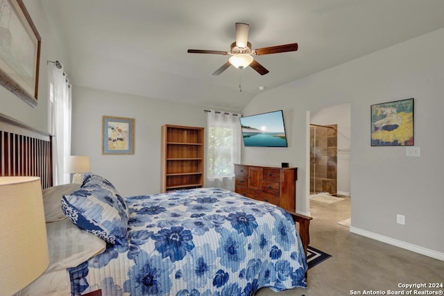 120 Sierra Way, Canyon Lake, TX 78133 - bedroom featuring ceiling fan and lofted ceiling