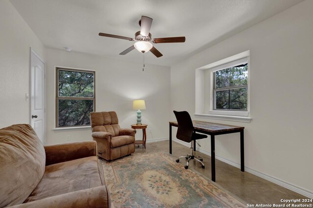 120 Sierra Way, Canyon Lake, TX 78133 - office space featuring ceiling fan and concrete flooring