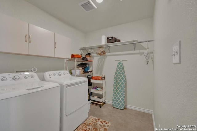 120 Sierra Way, Canyon Lake, TX 78133 - washroom featuring cabinets, washing machine and dryer, and light colored carpet