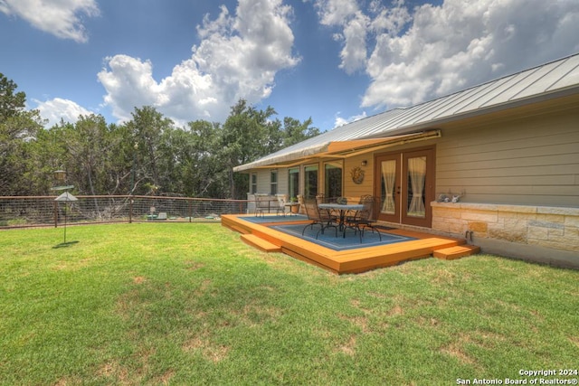 120 Sierra Way, Canyon Lake, TX 78133 - view of yard with french doors and a wooden deck