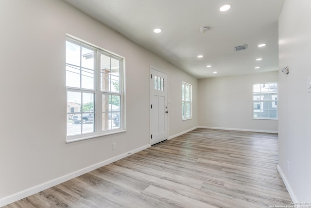 entryway featuring a healthy amount of sunlight and light hardwood / wood-style floors