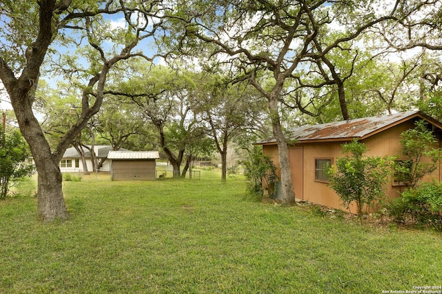 view of yard with a shed