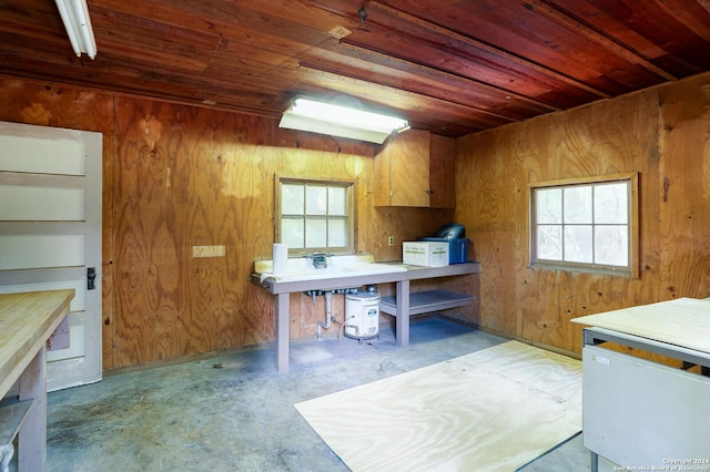 interior space with wooden walls and wood ceiling