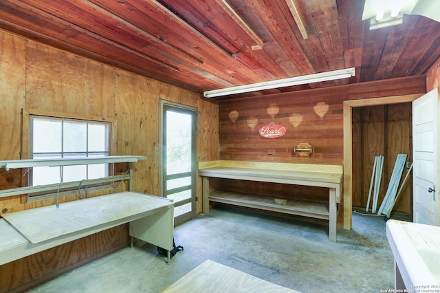 interior space with wooden walls and wood ceiling