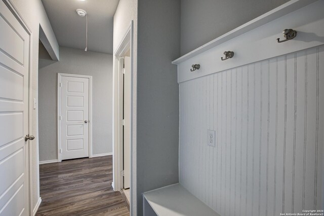 mudroom with dark hardwood / wood-style flooring