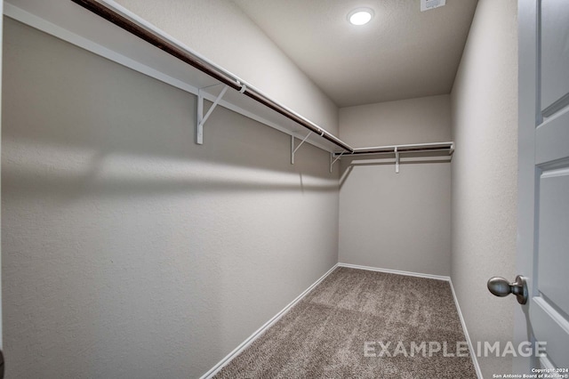 walk in closet with light colored carpet