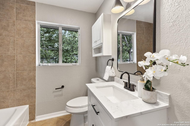 full bathroom with tile patterned floors, vanity, toilet, and shower / bathing tub combination