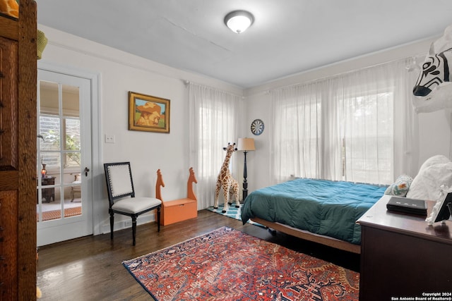 bedroom with dark hardwood / wood-style flooring