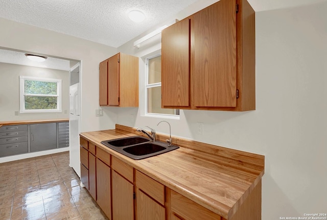 kitchen with a textured ceiling and sink