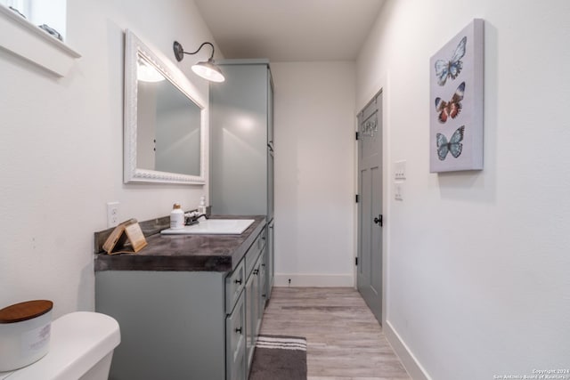 bathroom featuring hardwood / wood-style floors, vanity, and toilet