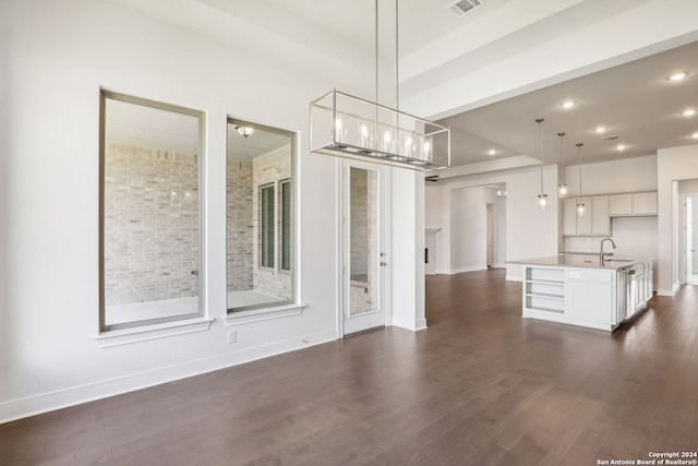 unfurnished dining area with sink and dark hardwood / wood-style flooring