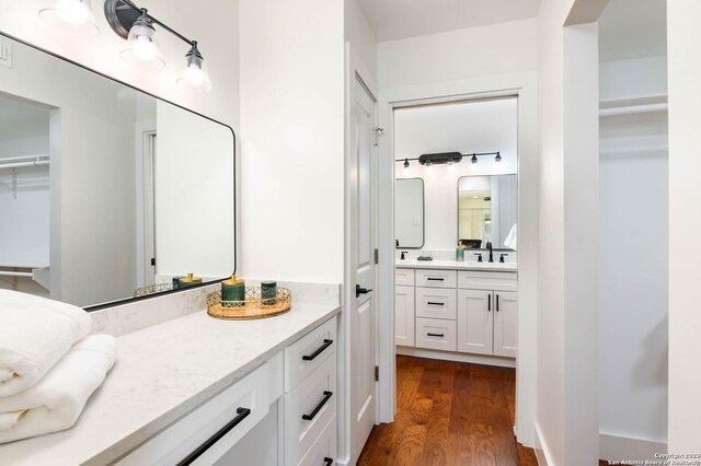 bathroom featuring hardwood / wood-style floors and vanity