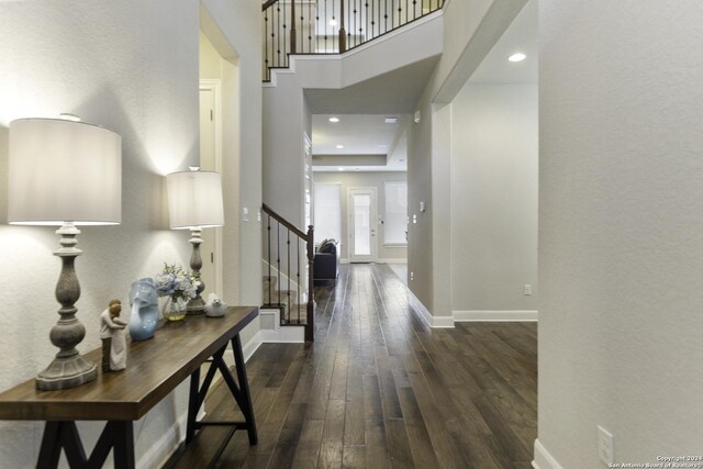 foyer with dark hardwood / wood-style floors