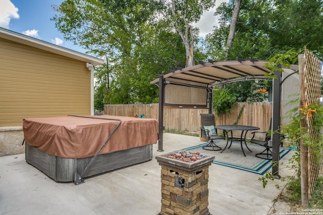 view of patio featuring a hot tub