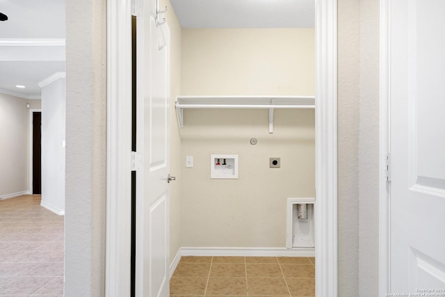 laundry area with electric dryer hookup, crown molding, washer hookup, and hookup for a gas dryer