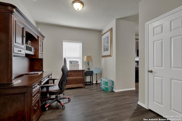 home office featuring dark hardwood / wood-style floors