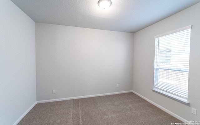 unfurnished room featuring a textured ceiling and carpet flooring