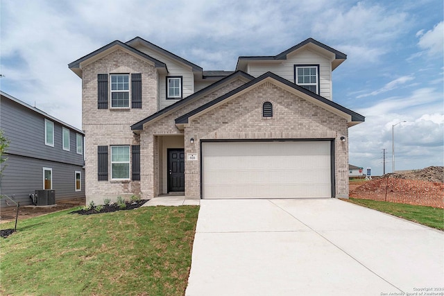 910 Dust Devil, New Braunfels, TX 78130 - traditional home with concrete driveway, central AC unit, a garage, and brick siding