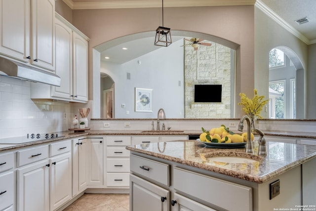 kitchen featuring white cabinetry, sink, and light stone counters