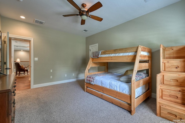 bedroom with carpet flooring and ceiling fan