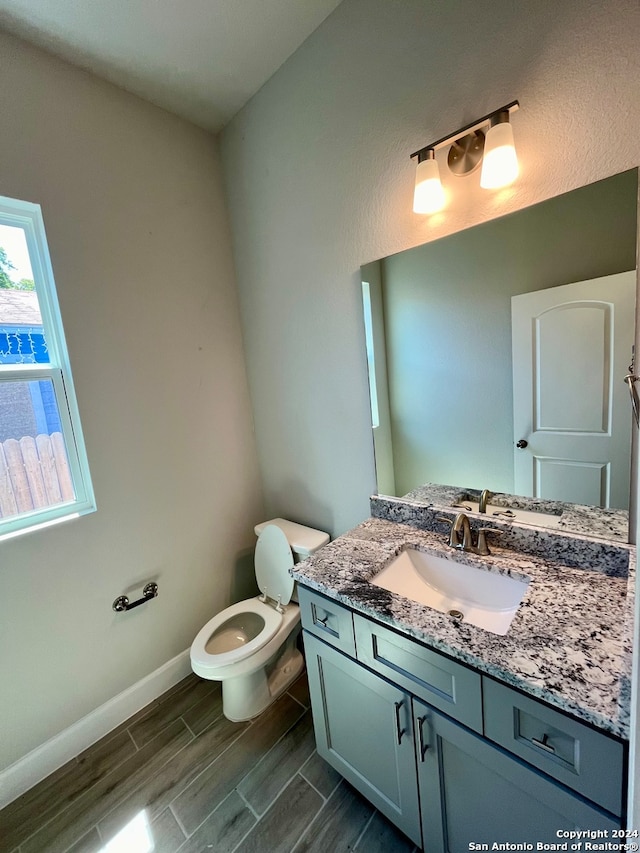 bathroom with toilet and oversized vanity